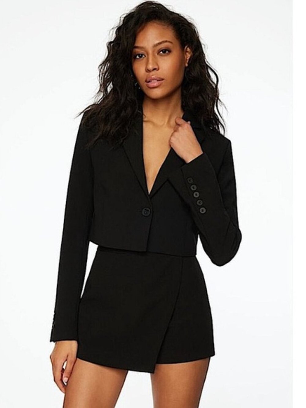 Cropped Black Single Button Blazer from Dynamite